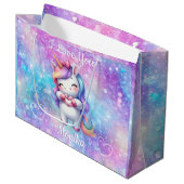 Niedlicher Einhorn Glitzer I Liebe Sie Personalisi Große Geschenktüte (Vorderseite Schrägansicht)