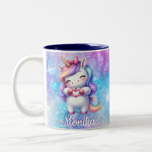 Niedlicher Einhorn Glitzer I Liebe Sie Personalisi Zweifarbige Tasse