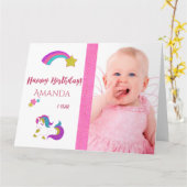 Niedlicher Einhorn glücklicher 1. magischer Geburt Karte (Gelbe Blume)