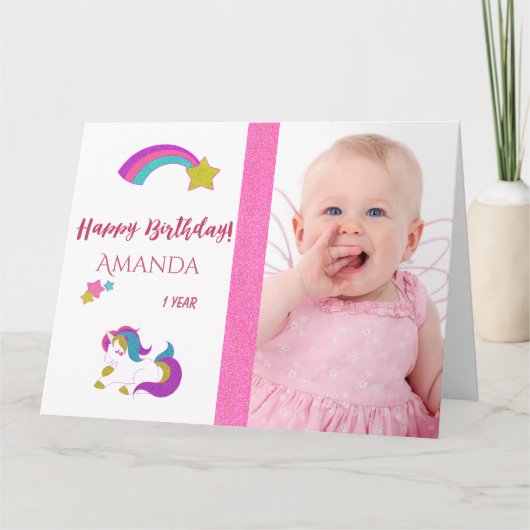 Niedlicher Einhorn glücklicher 1. magischer Geburt Karte (Vorderseite)