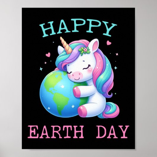 Niedlicher Einhorn Happy Earth Day Groovy Women Me Poster (Vorne)