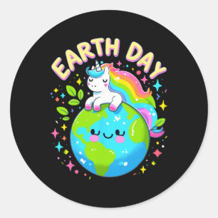 Niedlicher Einhorn Happy Earth Day Groovy Women Me Runder Aufkleber