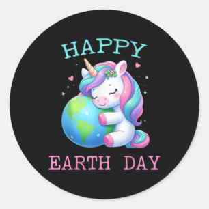 Niedlicher Einhorn Happy Earth Day Groovy Women Me Runder Aufkleber