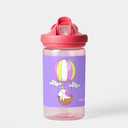 Niedlicher Einhorn-individuelle Name Trinkflasche (Vorne)