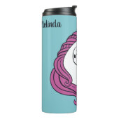Niedlicher Einhorn-individuelle Name und Farbtrübe Thermosbecher (Nach links gedreht)