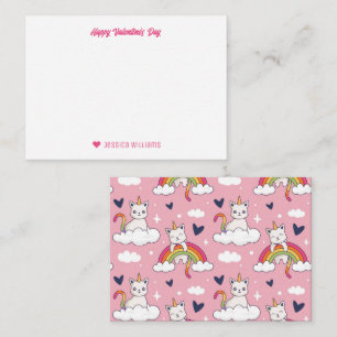 Niedlicher Einhorn Katze Regenbogen Cloud Valentin Mitteilungskarte