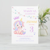 Niedlicher Einhorn Magical Banner Kindergeburtstag Einladung (Stehend Vorderseite)