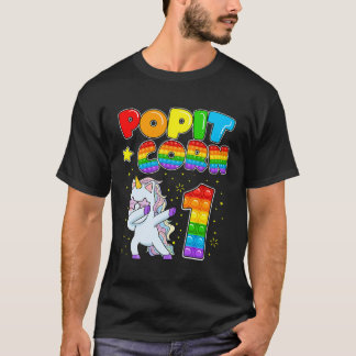 Niedlicher Einhorn Pop It Corn Happy 1St Birthday T-Shirt