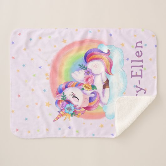 Niedlicher Einhorn-Regenbogen Sherpadecke (Vorderseite (Horizontal))