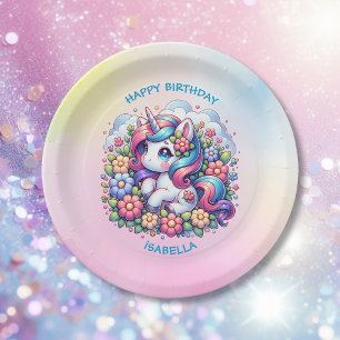 Niedlicher Einhorn-Rosa-Mädchen Geburtstag Pappteller