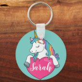 Niedlicher Einhorn-Schlüsselanhänger mit Mädchenna Schlüsselanhänger (Vorderseite)