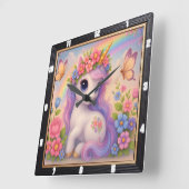 Niedlicher Einhorn-Schmetterling-Regenbogen Quadratische Wanduhr (Winkel)