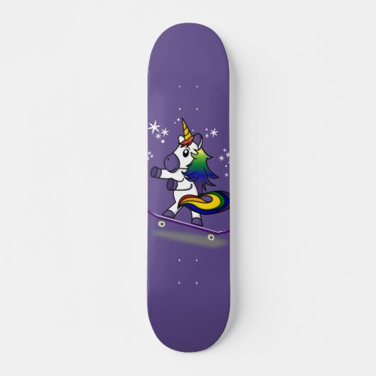 Niedlicher Einhorn Skateboarding Rainbow Cartoon L Skateboard (Vorne)