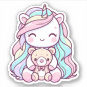 Niedlicher Einhorn Teddy Bär, kundenspezifisch ges Aufkleber (Vorderseite)