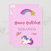 Niedlicher Einhorn-Zaubertag glücklich 1. Geburtst Postkarte (Vorne/Hinten)