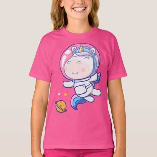 Niedlicher Einhornastronaut im All T-Shirt (Vorderseite)