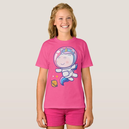 Niedlicher Einhornastronaut im All T-Shirt (Vorne ganz)
