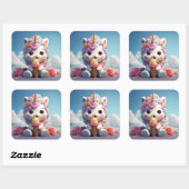 Niedlicher Einhornaufkleber Quadratischer Aufkleber (Blatt)