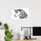 Niedlicher Einhornkopf zeichnend. Poster (Heimbüro)