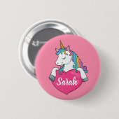 Niedlicher Einhornname Personalisiert Button (Vorne & Hinten)
