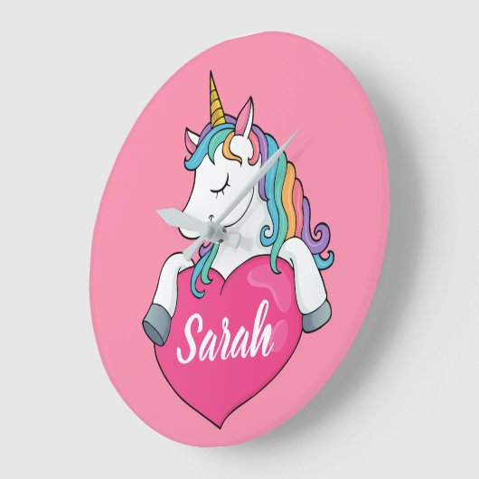 Niedlicher Einhornname Personalisiert  Große Wanduhr (Winkel)