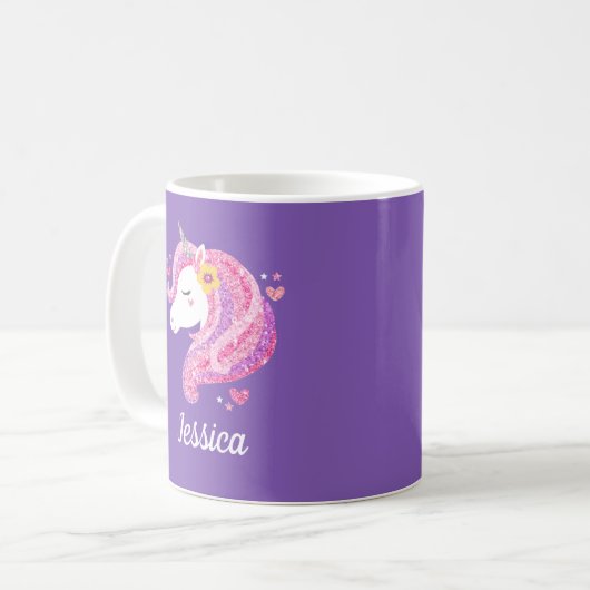 Niedlicher Einhornname Personalisiert Kaffeetasse (Vorderseite Links)