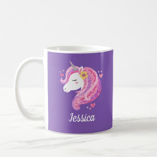Niedlicher Einhornname Personalisiert Kaffeetasse (Links)
