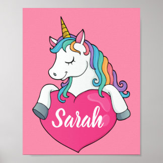Niedlicher Einhornname Personalisiert Poster