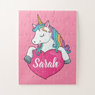 Niedlicher Einhornname Personalisiert Puzzle
