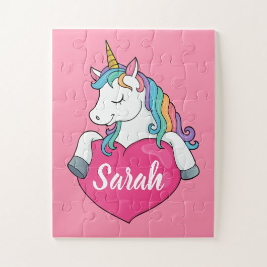 Niedlicher Einhornname Personalisiert Puzzle (Vertikal)