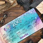 Niedlicher einhornrosa Glitzer Regenbogenaqua 2025 Schreibtischunterlage