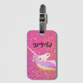 Niedlicher Einicorn Rosa Glitzer Glitzern Personal Gepäckanhänger (Vorderseite Vertikal)