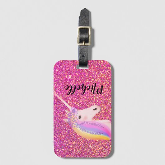 Niedlicher Einicorn Rosa Glitzer Glitzern Personal Gepäckanhänger (Vorderseite Vertikal)