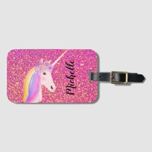Niedlicher Einicorn Rosa Glitzer Glitzern Personal Gepäckanhänger (Vorderseite (Horizontal))