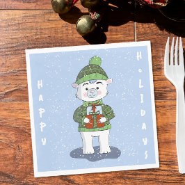 Niedlicher Eisbär Blaues Weihnachtsbuch Napkin Serviette