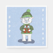 Niedlicher Eisbär Blaues Weihnachtsbuch Napkin Serviette (Vorderseite)