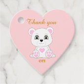 Niedlicher Eisbär danke auf goldfarben & hellrosa Geschenkanhänger (Vorderseite)