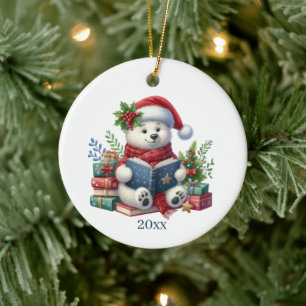 Niedlicher Eisbär Datum und Botschaft Weihnachten Keramik Ornament