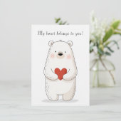 Niedlicher Eisbär, der ein rotes Herz umarmt - Lie Karte (Stehend Vorderseite)