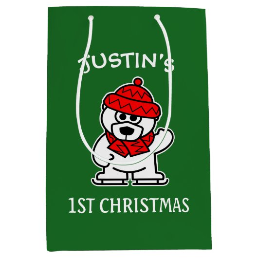 Niedlicher Eisbär des Babys personalisiert Mittlere Geschenktüte (Vorderseite)