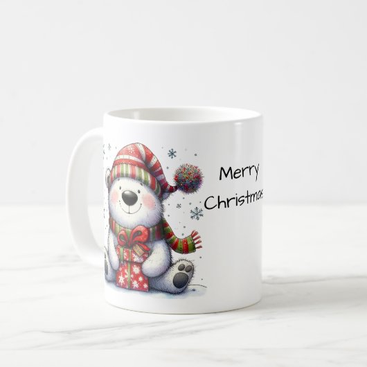 Niedlicher Eisbär Frohe Weihnachten Kaffeetasse (Vorderseite Links)