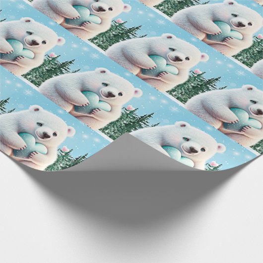 Niedlicher Eisbär Hört Kinder Winterwunderland Geschenkpapier (Ecke)
