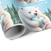 Niedlicher Eisbär Hört Kinder Winterwunderland Geschenkpapier (Rolleneckpunkt)