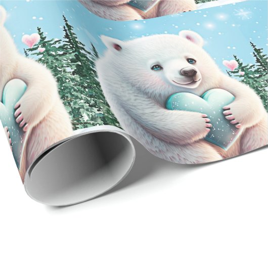 Niedlicher Eisbär Hört Kinder Winterwunderland Geschenkpapier (Rolleneckpunkt)