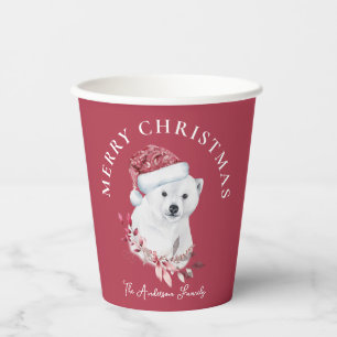 Niedlicher Eisbär in der Weihnachtsmannmütze Frohe Pappbecher