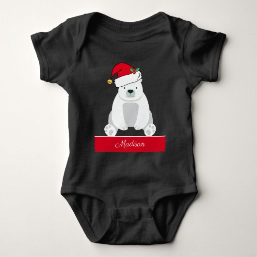 Niedlicher Eisbär in Weihnachtsmannmütze Custom Baby Strampler (Vorderseite)