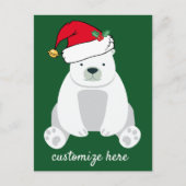 Niedlicher Eisbär in Weihnachtsmannmütze Grün Postkarte (Vorderseite)