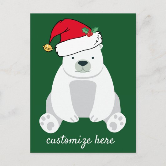 Niedlicher Eisbär in Weihnachtsmannmütze Grün Postkarte (Vorderseite)
