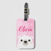 Niedlicher Eisbär individuelle Name rosa Gepäckanhänger (Vorderseite Vertikal)