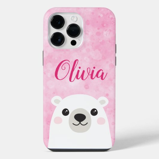Niedlicher Eisbär individuelle Name rosa iPhone Hülle (Rückseite)